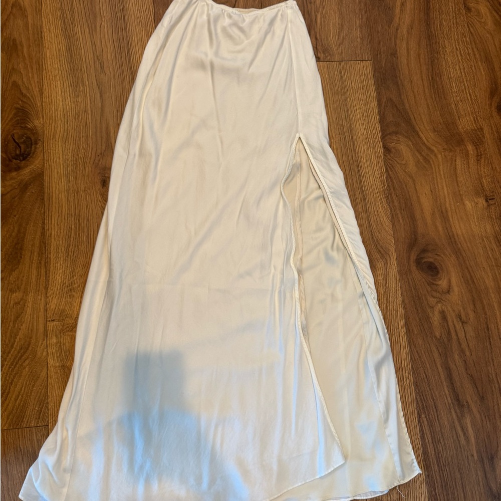 L’Academy white maxi skirt with slit